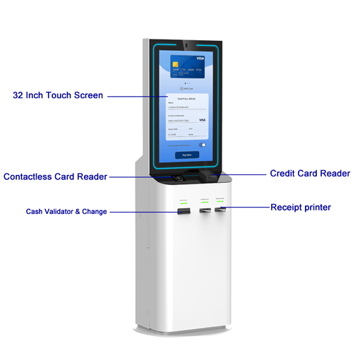 32 Inch Versatile Bill Payment Kiosk With Cash Acceptor Cash Change Payment Support Credit Card Reader