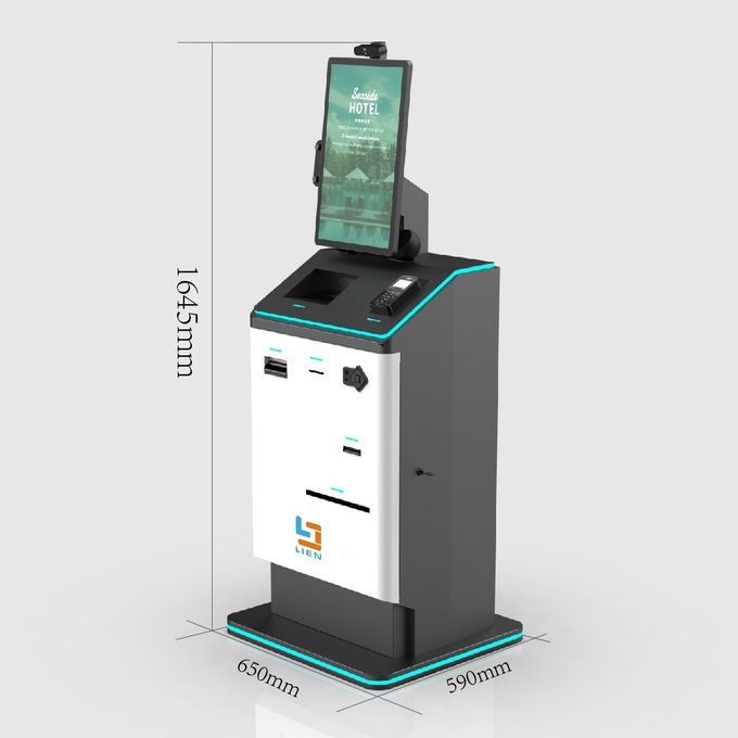 19 Inch Freestanding Hotel Check In Kiosk With Passport/ID Scanner and Room Key Card Dispenser