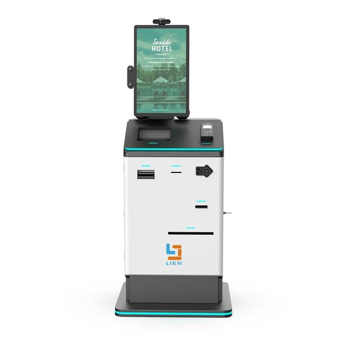 19 Inch Freestanding Hotel Check In Kiosk With Passport/ID Scanner and Room Key Card Dispenser
