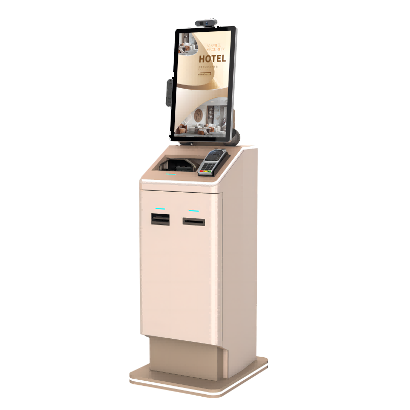 custom Floor Standing 21.5 inch Hotel Self Check in Kiosk With Key Dispenser And Passport Reader With Cash Credit Card Barcode Payment online